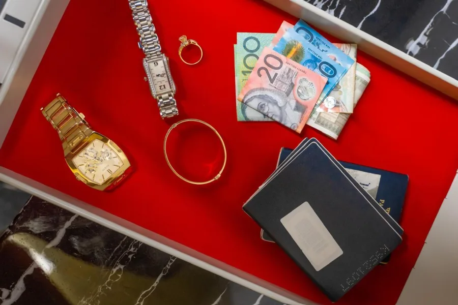 Valuables in a safe deposit tray